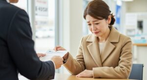 査定額に悲しむ女性